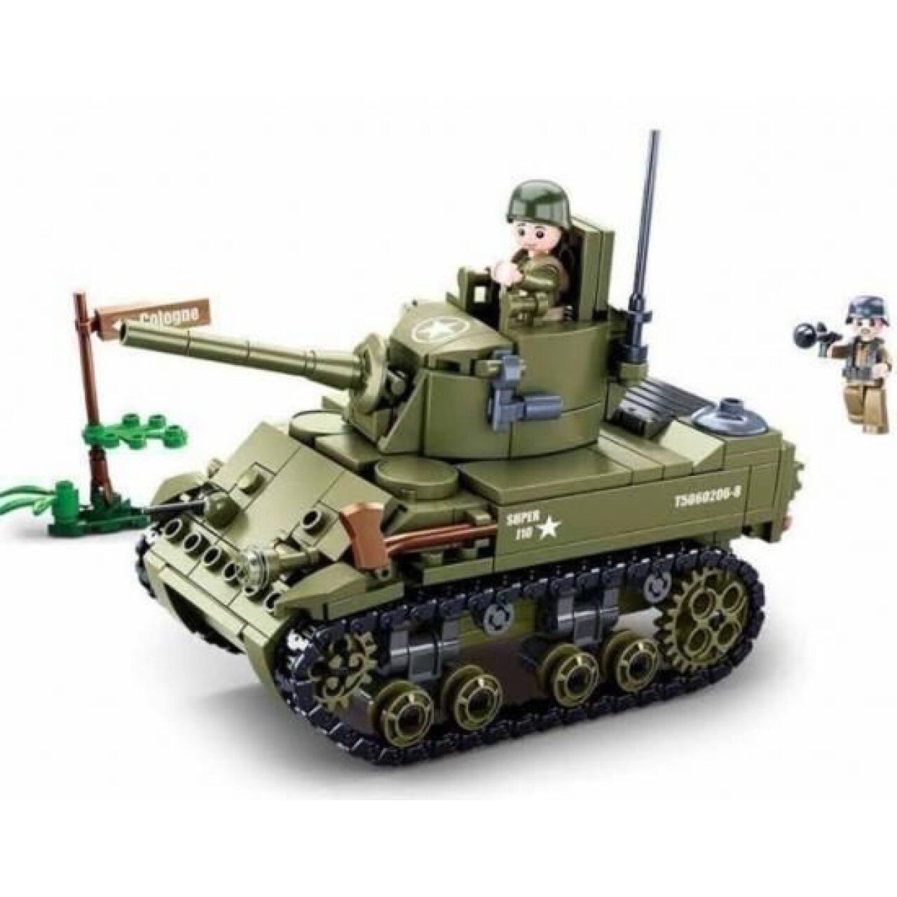 レゴ互換 M5スチュアート軽戦車 ブロック アメリカ軍 ミニフィグ2体 木付き