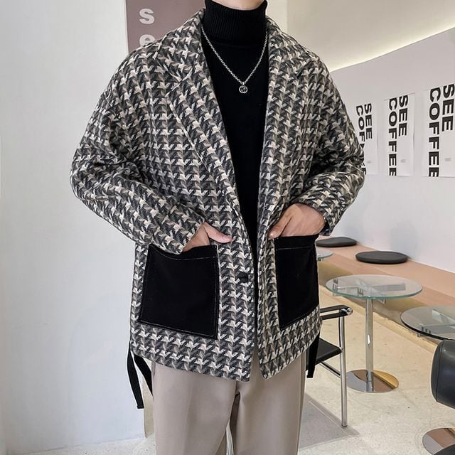 予約販売】テーラードジャケット 千鳥格子柄 厚手 アウター メンズ