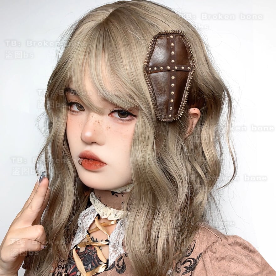 サブカル 服 地雷系 通販 アクセサリー ヘアピン クロス十字 PUレザー Broken bone ロリパン ゴシック