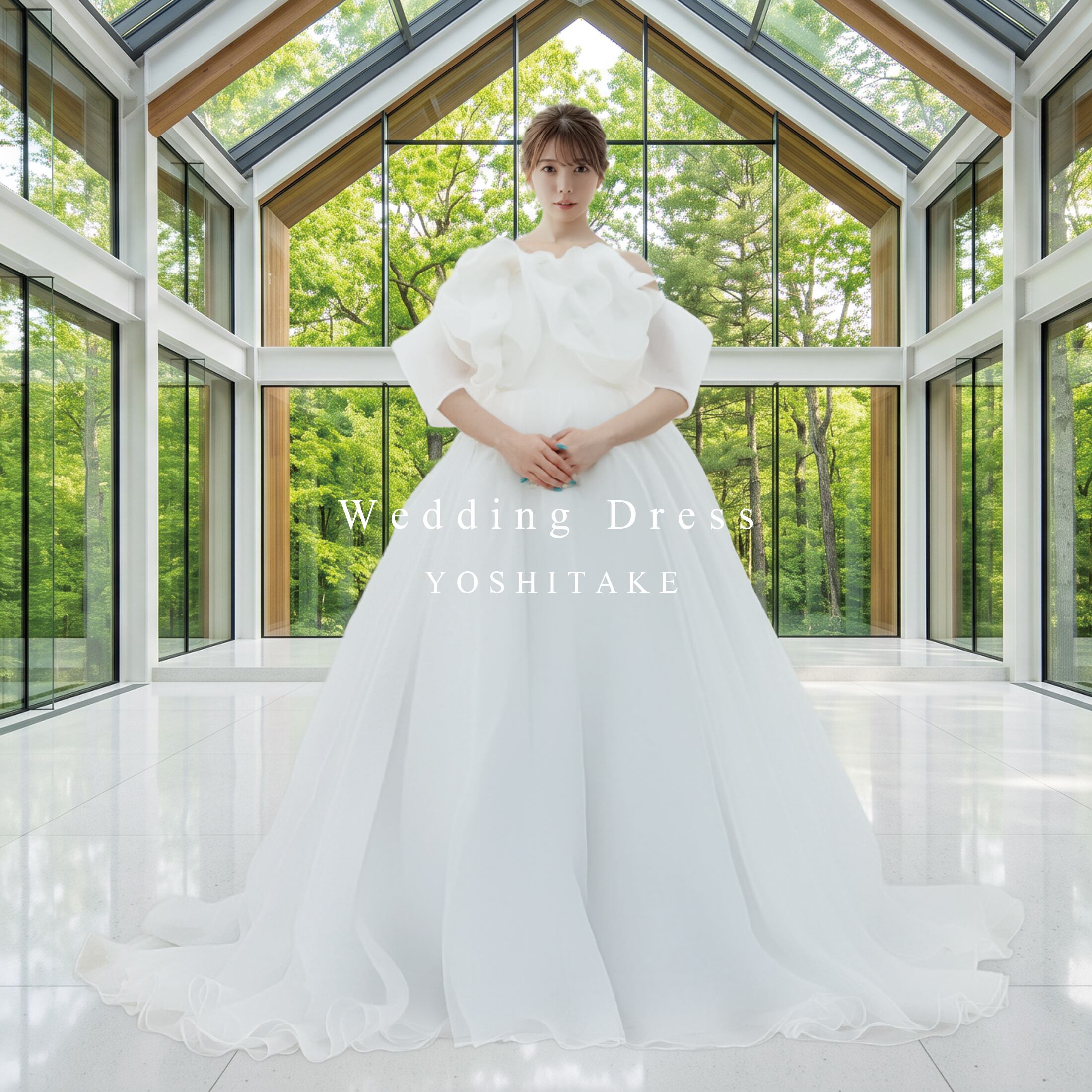 【アウトレット】ウエディングドレス(無料パニエ) 白.フリル.オフショルダー.バックリボン.結婚式.Y3016