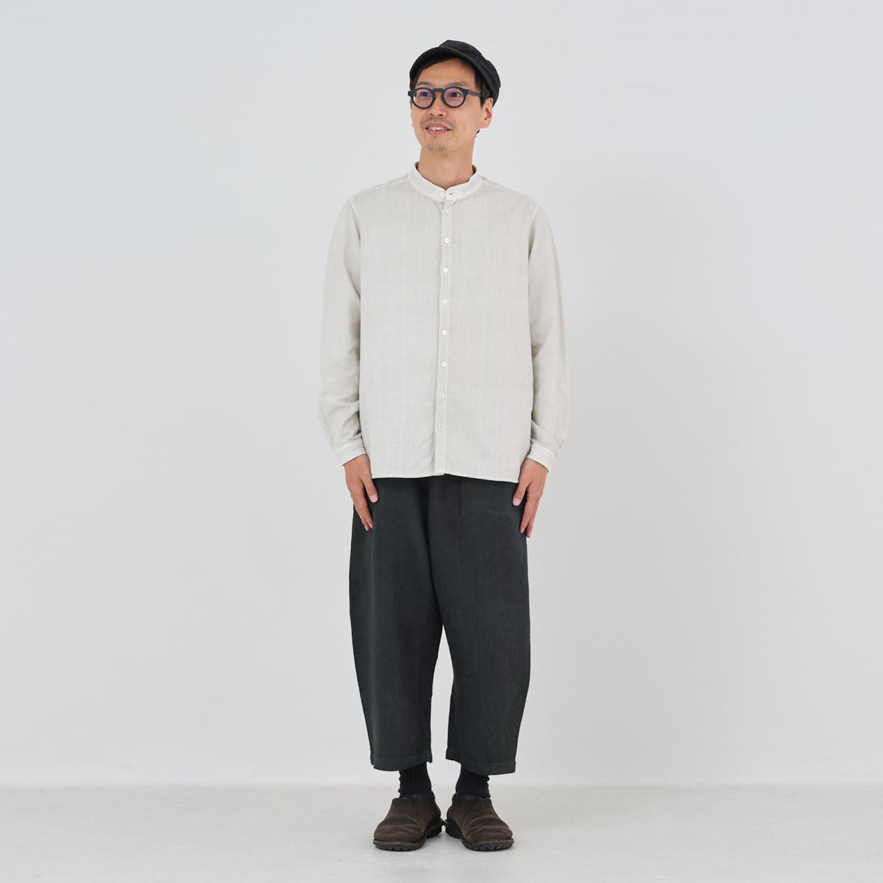 綾織大麻パンツ2 草木濃染（藍×鬱金×墨,胡桃:濃／size1,2）PT-146DC
