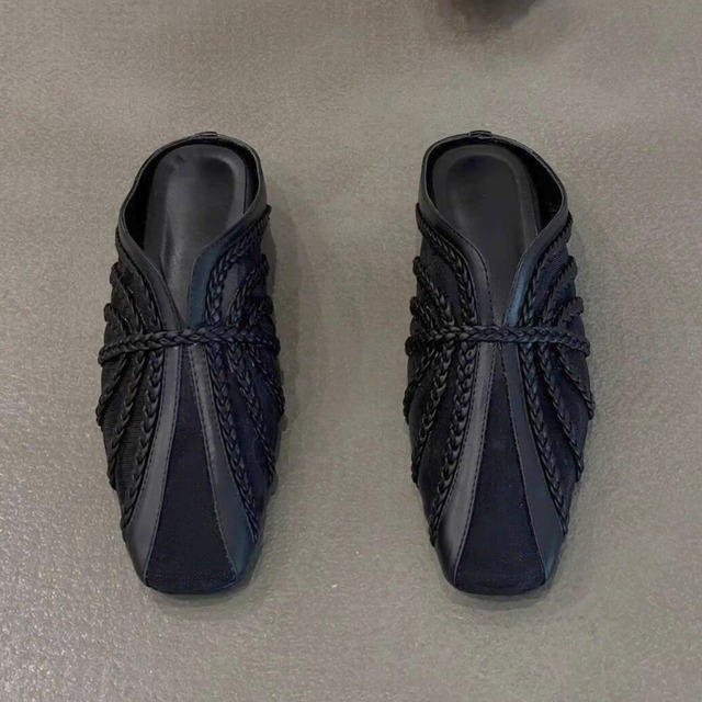 Sheer braided square toe mules C1611