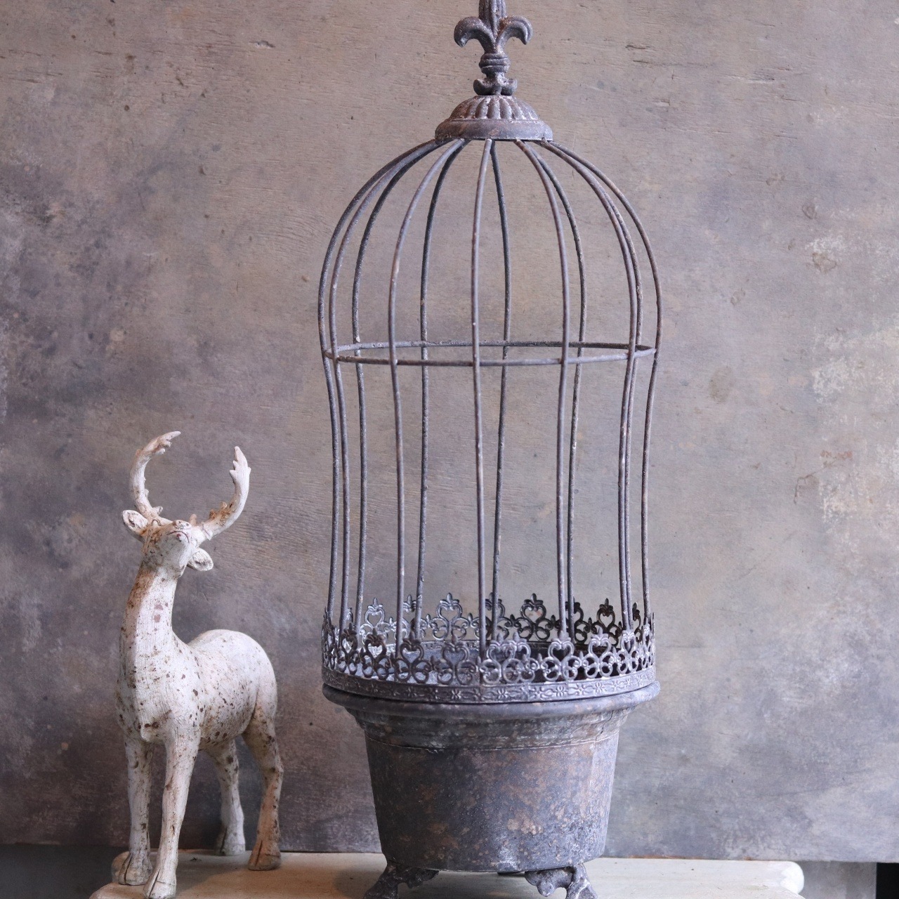 mondimanche ブリキ植木鉢　ロングラカージュDGY　UF 598|トレリス付きポット植え込みのシャビーシックな鉢　お玄関がオシャレに変わります