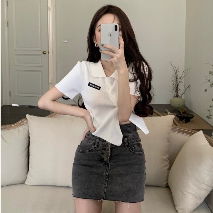 スタイルスタンダードスリムレッドショートトップス Tシャツ レトロ ドラファッションホール29721165926