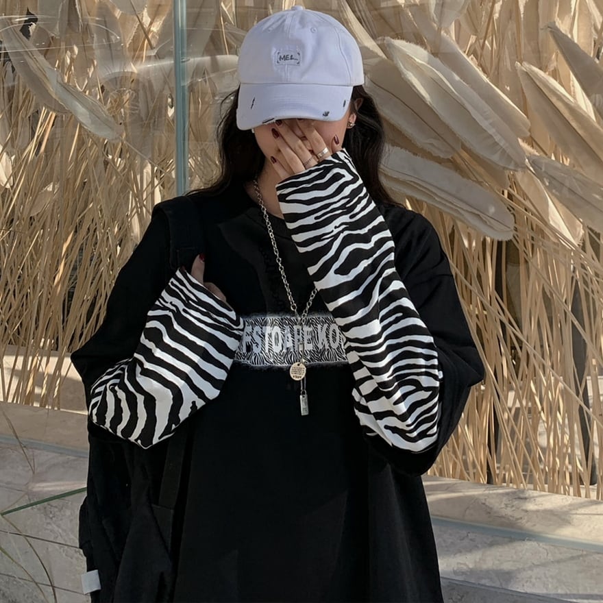 サブカル 服 地雷系 通販 Tシャツ フェイクツーピース ゼブラ柄 ファッション