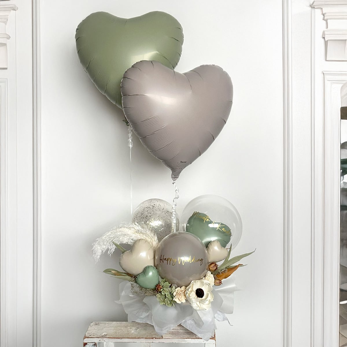 浮いた風船付き】ドライフラワー アレンジ グリーン フラワーバルーン