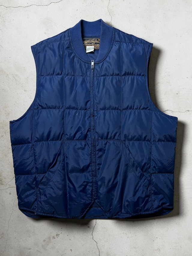 ［80~90s］Eddie Bauer Quilted Nylon Full Zip Rib Collar Navy Insulated Vest
