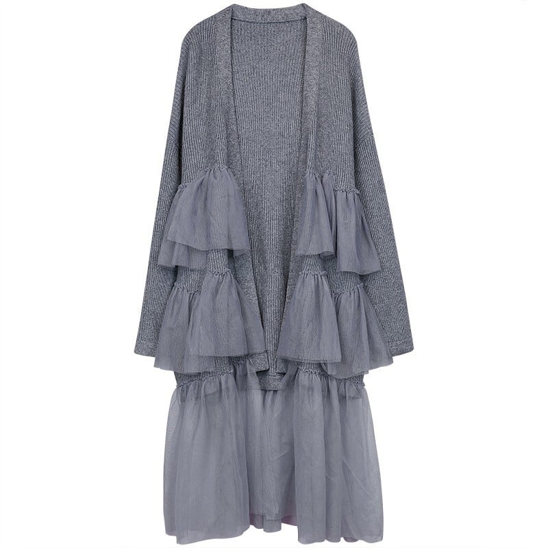 Long tulle knit cardigan