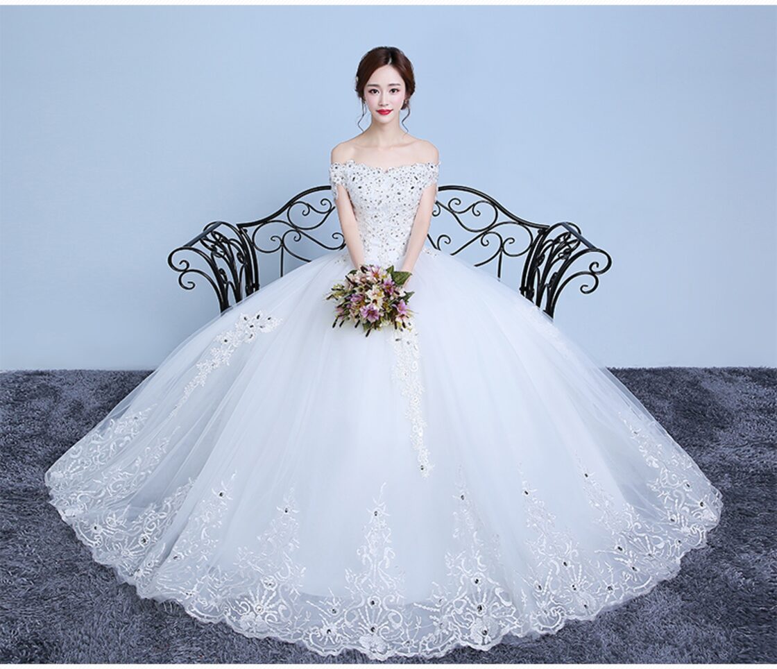 SMEJS オフショルダー ウェディングドレス ストラップレス 3D  