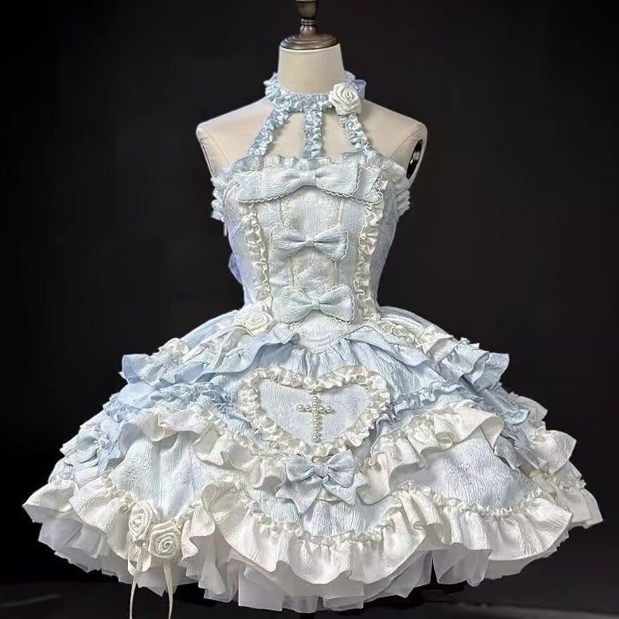 プリンセス ホルターネックドレス 甘ロリ レイヤードスカート フリル