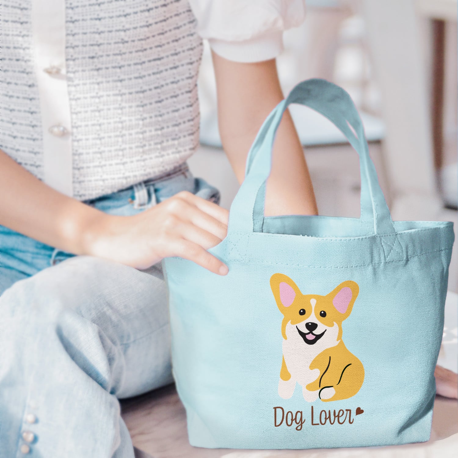 コーギー　トートバッグ　キャンバス　レザー コーギー シンプル柄 毛色4色 】 ミニキャンバス トートバッグ 犬