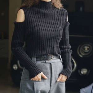 Cut-off Shoulder Rib Knit 501849