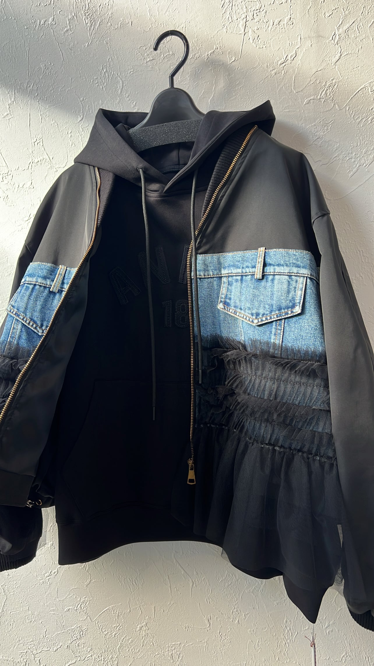 ♥️新品未使用♥️ MICALLEMICALLE デニムドッキングジャケットブルゾン MICALLE MICALLE ミカーレミカーレ デニムドッキングニットブルゾン