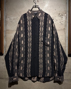 【Caka】Striped Tribal Pattern Euro Vintage L/S Sheer Shirt