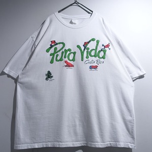 90s “Pura Vida” White Frog Print Design T-Shirt