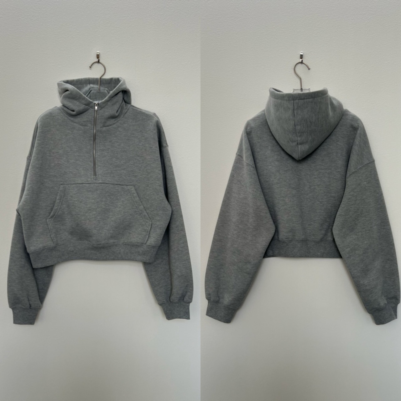 裏起毛ハーフZIPショート丈PK/グレー