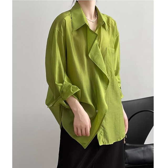 lightweight silk-like ruffle blouse　＜t1009966＞