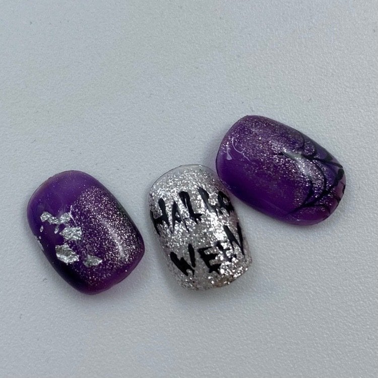 ハロウィンネイル 大人 3D コウモリ 蜘蛛の巣 魔女 ハンドネイルチップ