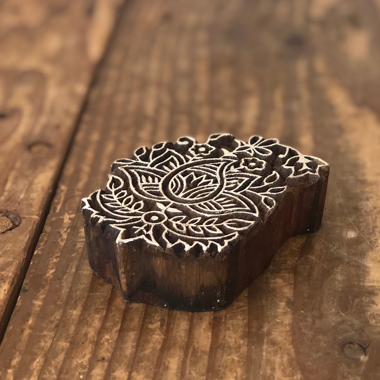 ウッドブロックスタンプ 091 植物柄 約6×8cm