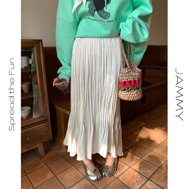 pleated flare long skirt J00149