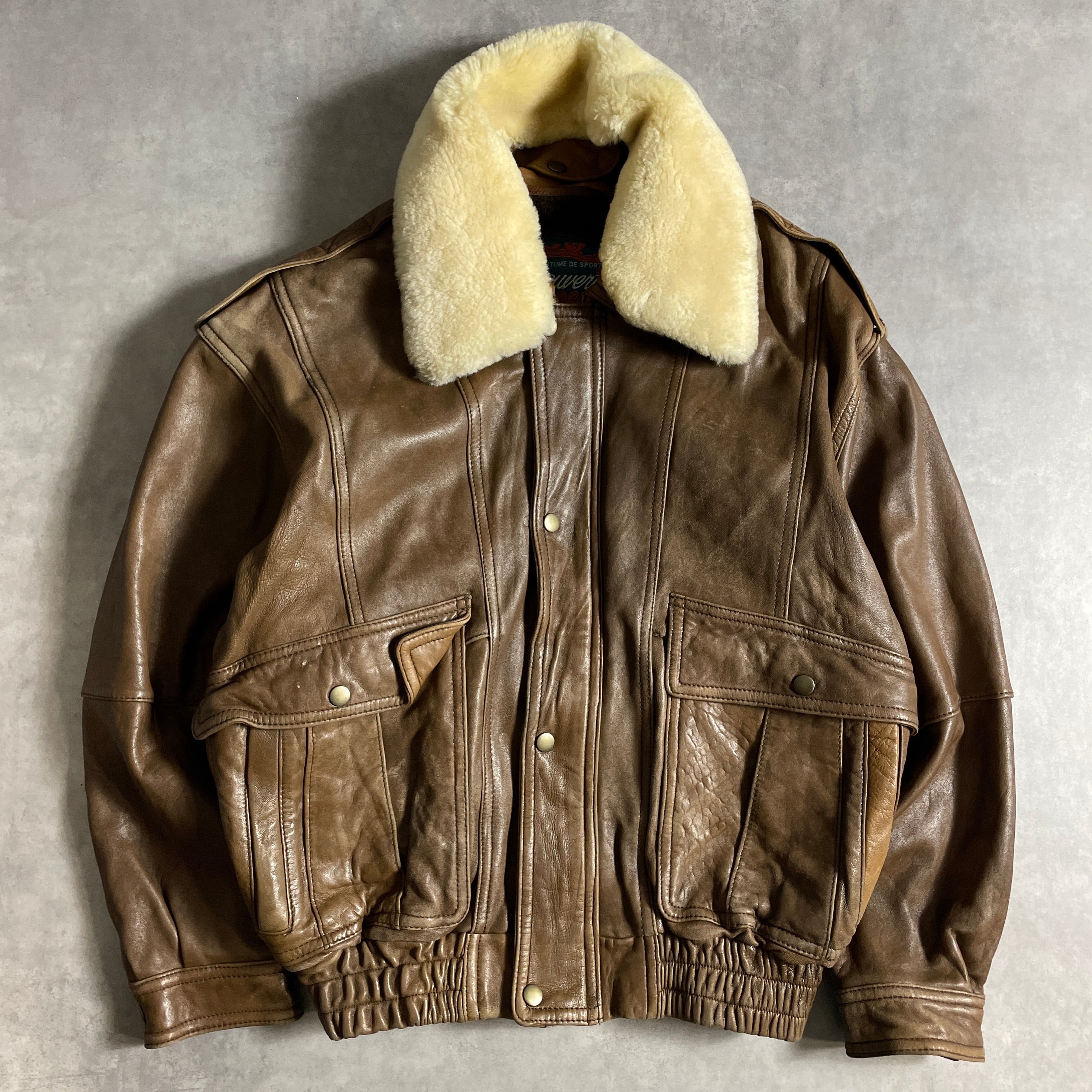 80s-90s レザージャケット 短丈 ボア 本革 アメカジvintage