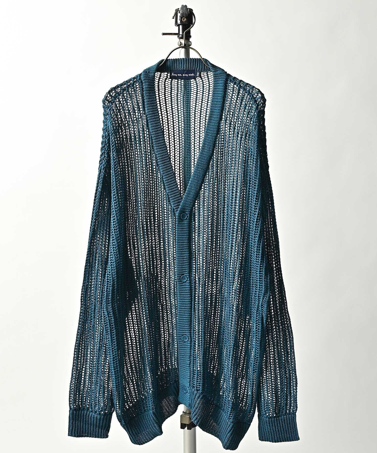 many men many mind loose silhouette mesh knitted cardigan (BLU) M2311050