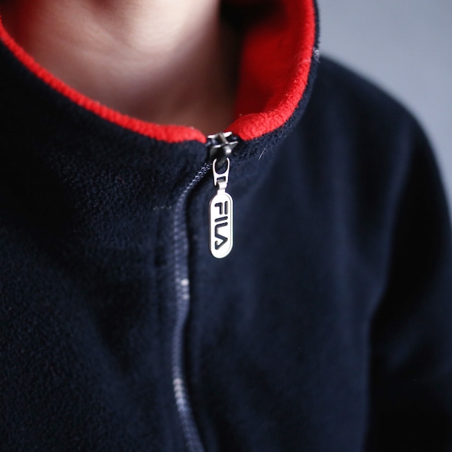 "FILA" over silhouette front and back logo embroidery half-zip fleece pullover