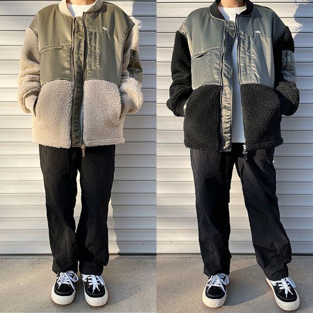 【予約販売】ジャケット MA-1 アウター ショート丈 ブルゾン 防寒 メンズ ボア 異素材 シンプル 無地 ストリート ブラック ベージュ 防寒 お洒落 こなれ感 ベーシック 秋冬 大きいサイズ S/M/L/XL