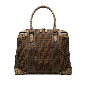 フェンディ ズッカ トートバッグ ハンドバッグ 8BL096 ブラウン ベージュ キャンバス レザー レディース FENDI 【中古】