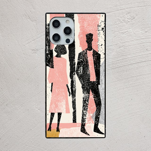 受注生産 iPhoneケース ピンクと黒の人物コラージュ｜ZINEコラージュ ZINE024B