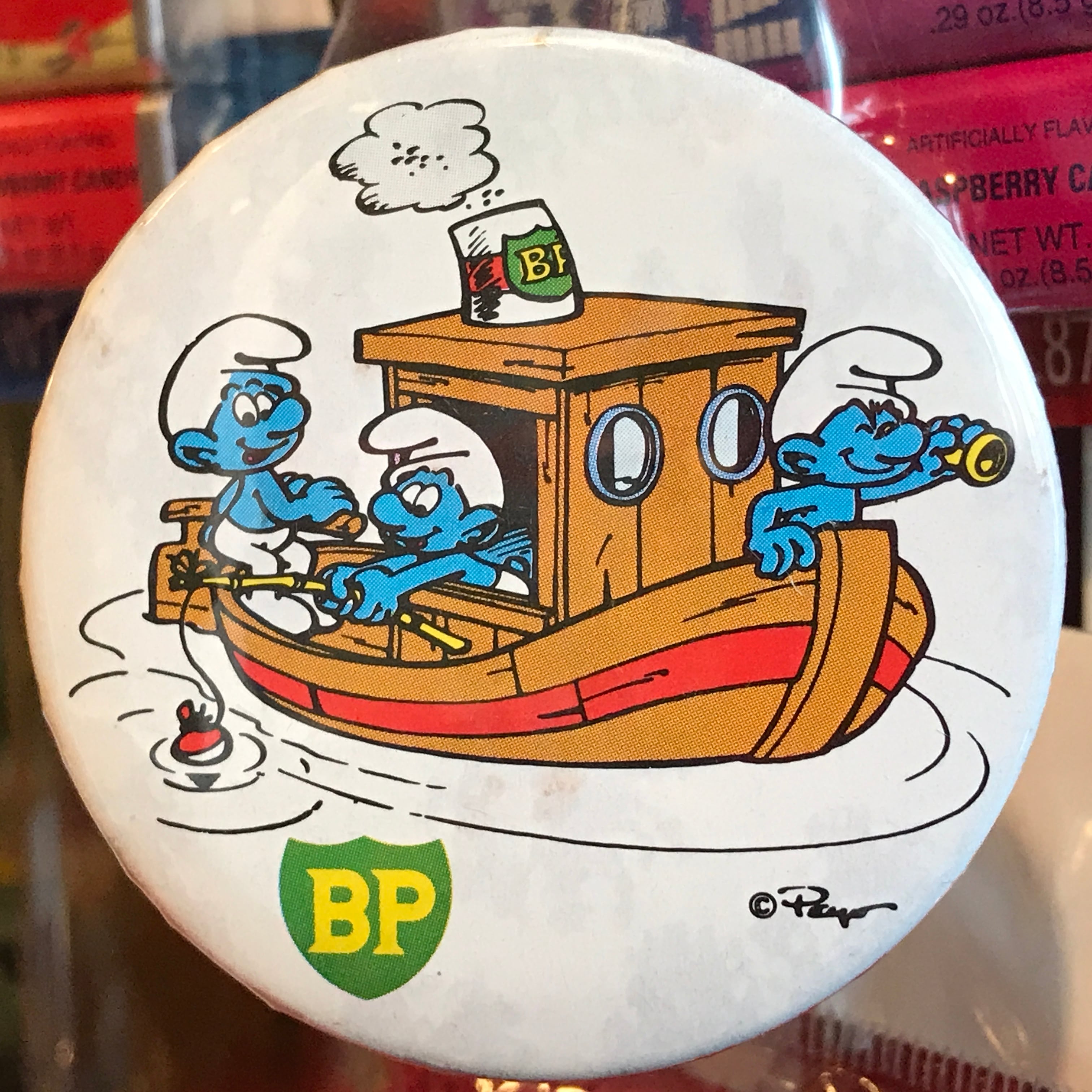 スマーフ 80's BP 企業物 オールド 缶バッジ 蒸気船ver. | 福岡 大名の