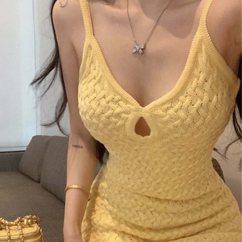 ワンピース セクシー ニット エレガント ロング丈 吊りワンピース