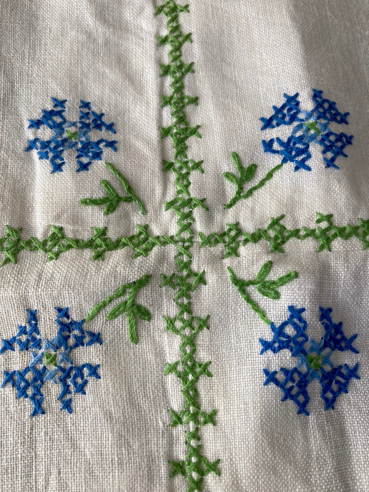 ヴィンテージ リネン クロスステッチ スクエア マルチクロス 麻 手刺繍