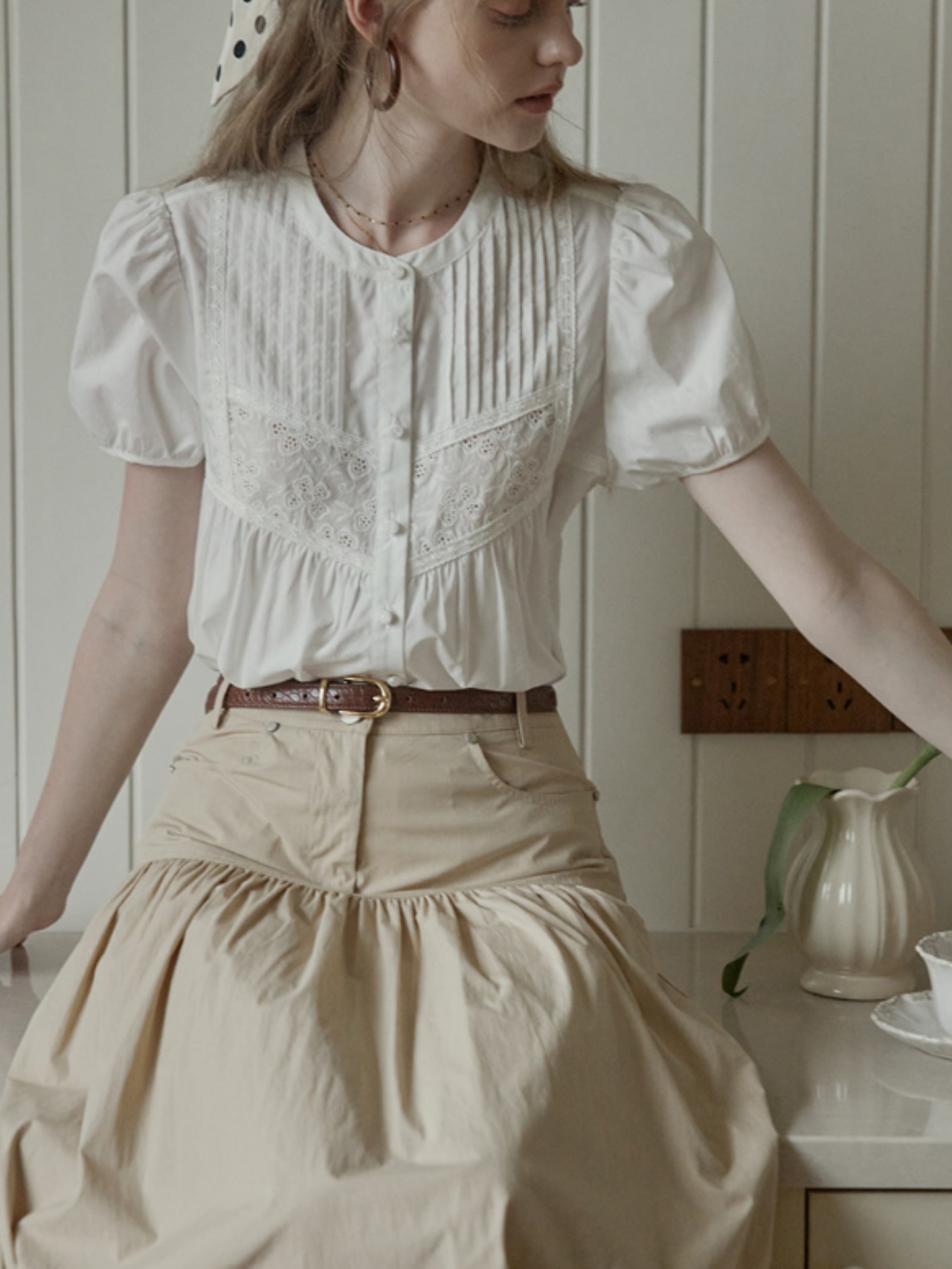 Trèfle Blanc Pintuck Blouse F0723