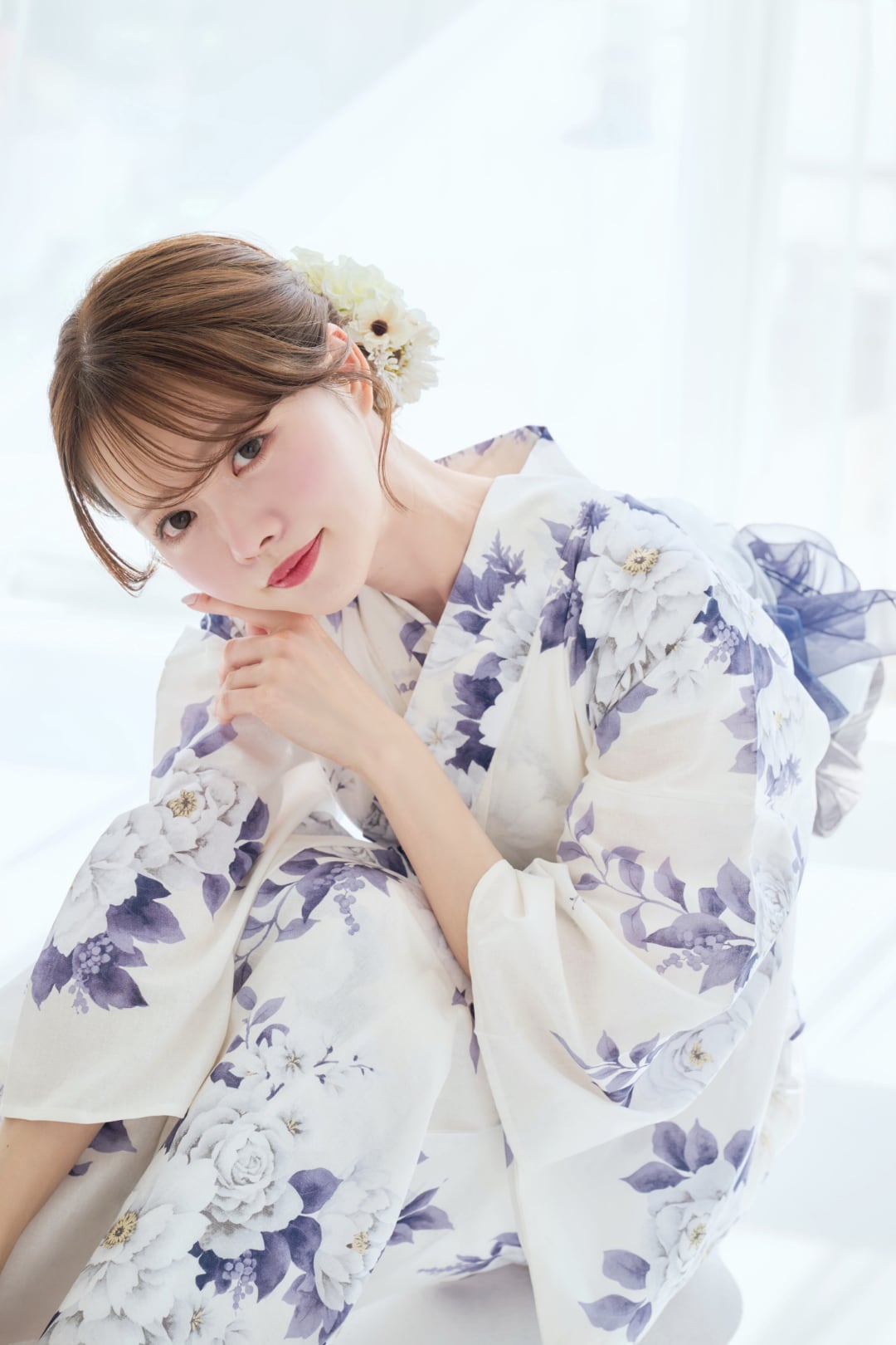 浴衣4点セット classical navy blue flower【兵児帯ライトグレー】 Y5
