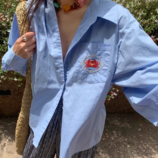 crab embroidery shirt　2litr03673
