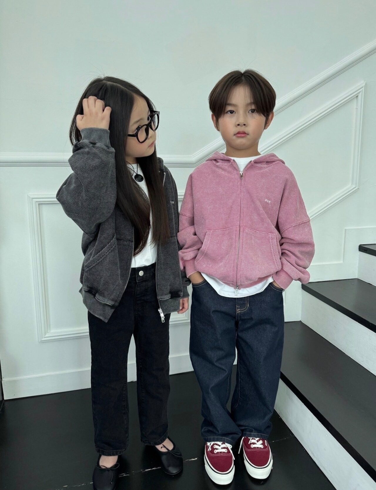 【取寄】OUR ワッフルウォッシングフードジップアップ|秋服|韓国子供服|26/AT
