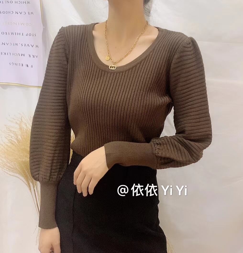 Uネック　ボリュームスリーブリブニット　AJ111-027