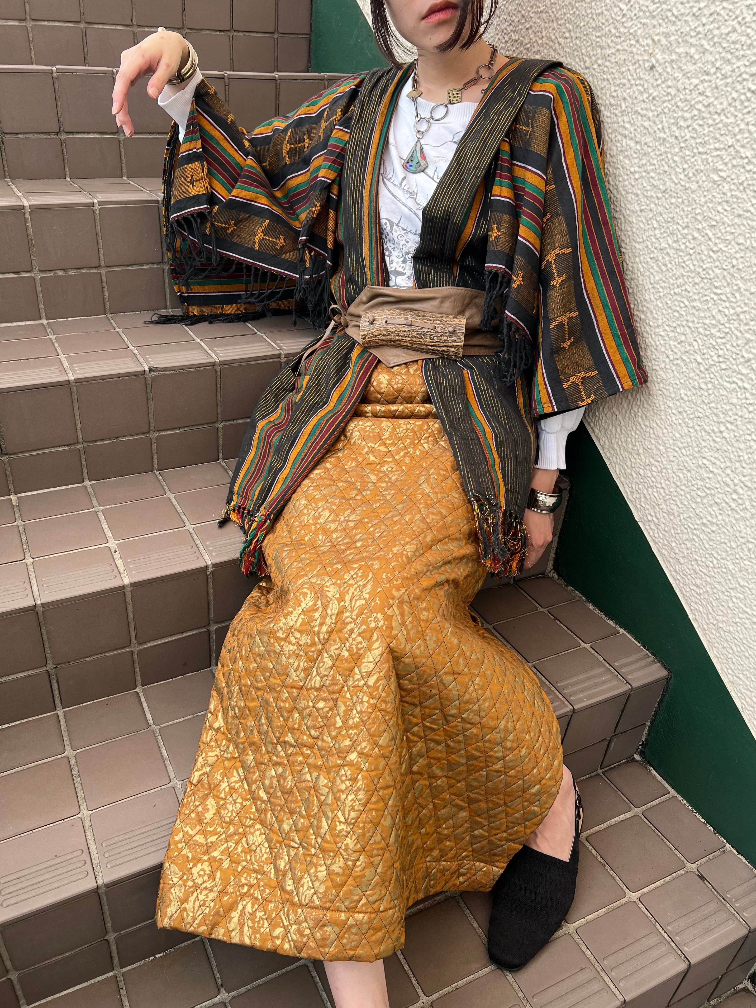 Vintage gold handpaint × quilting skirt ( ヴィンテージ ハンド