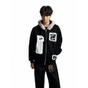 ストリート ファーカラーパッチプリント ジップパーカー T2021