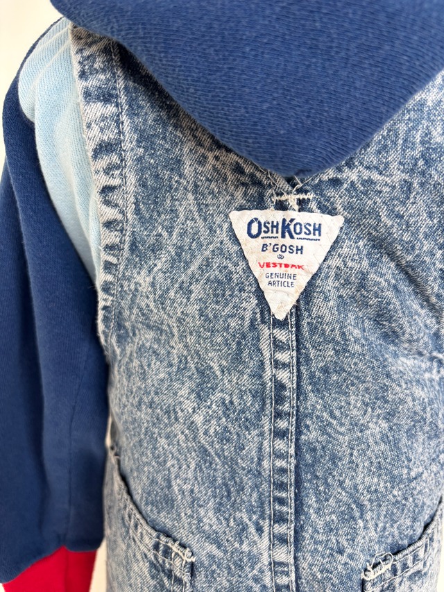 【3T・vintage】USA製 OshKosh ケミカルウォッシュ オーバーオール