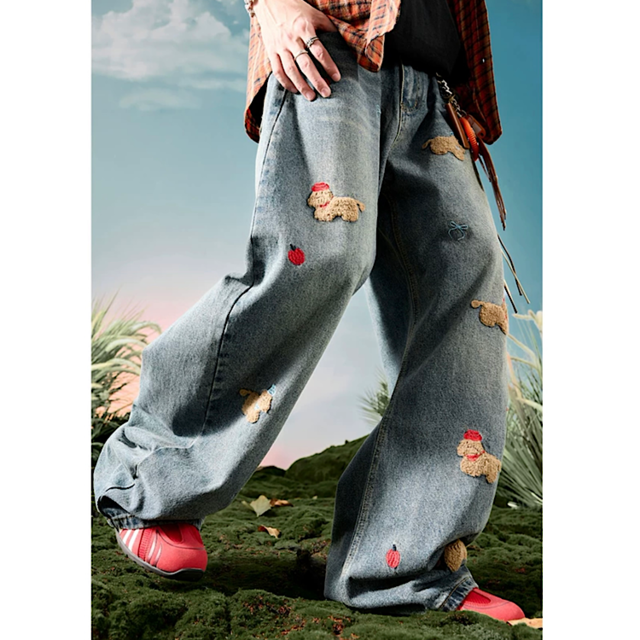 刺繍入り フルレングス デニムパンツ　◆3col 　S1118