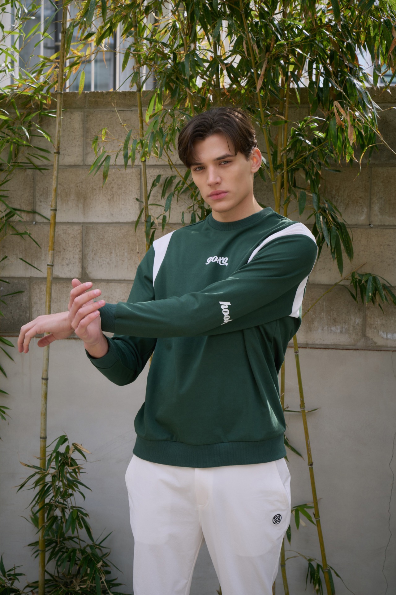 GOXO ゴーエックスオー フックスライスショルダーメッシュマンツーマン ディープグリーン