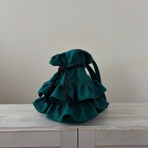 frill drawstring bag # blue green