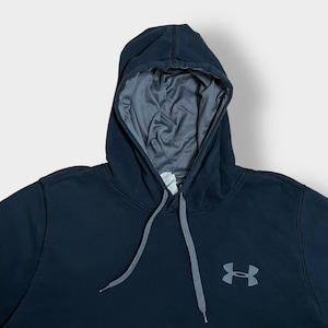 【UNDER ARMOUR】ワンポイント ラバーロゴ パーカー プルオーバー フーディー スウェット メッシュ XL ビッグサイズ アンダーアーマー US古着