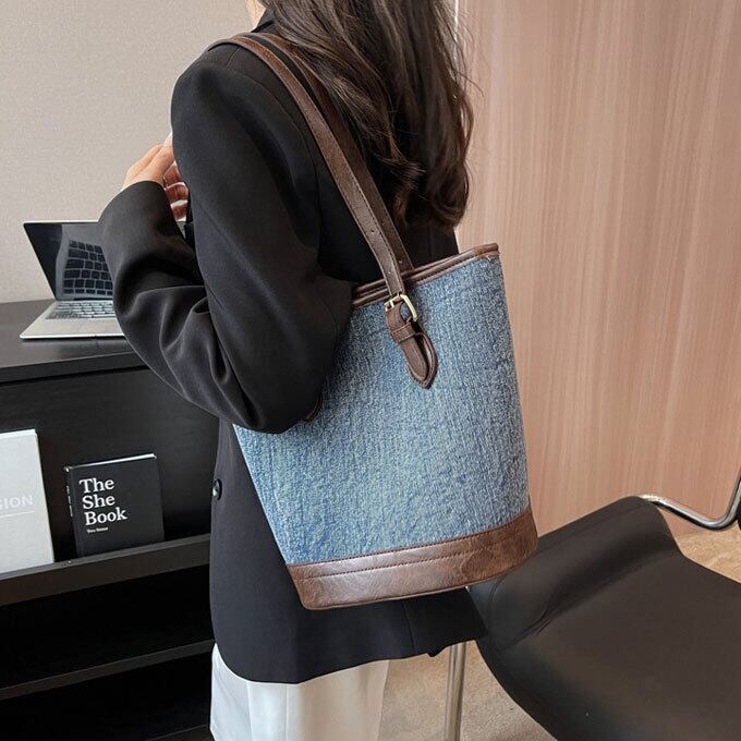 デニム トートバッグ レディース PU切り替え トートバッグ デニム トートバッグ レディース PU切り替え トートバッグ