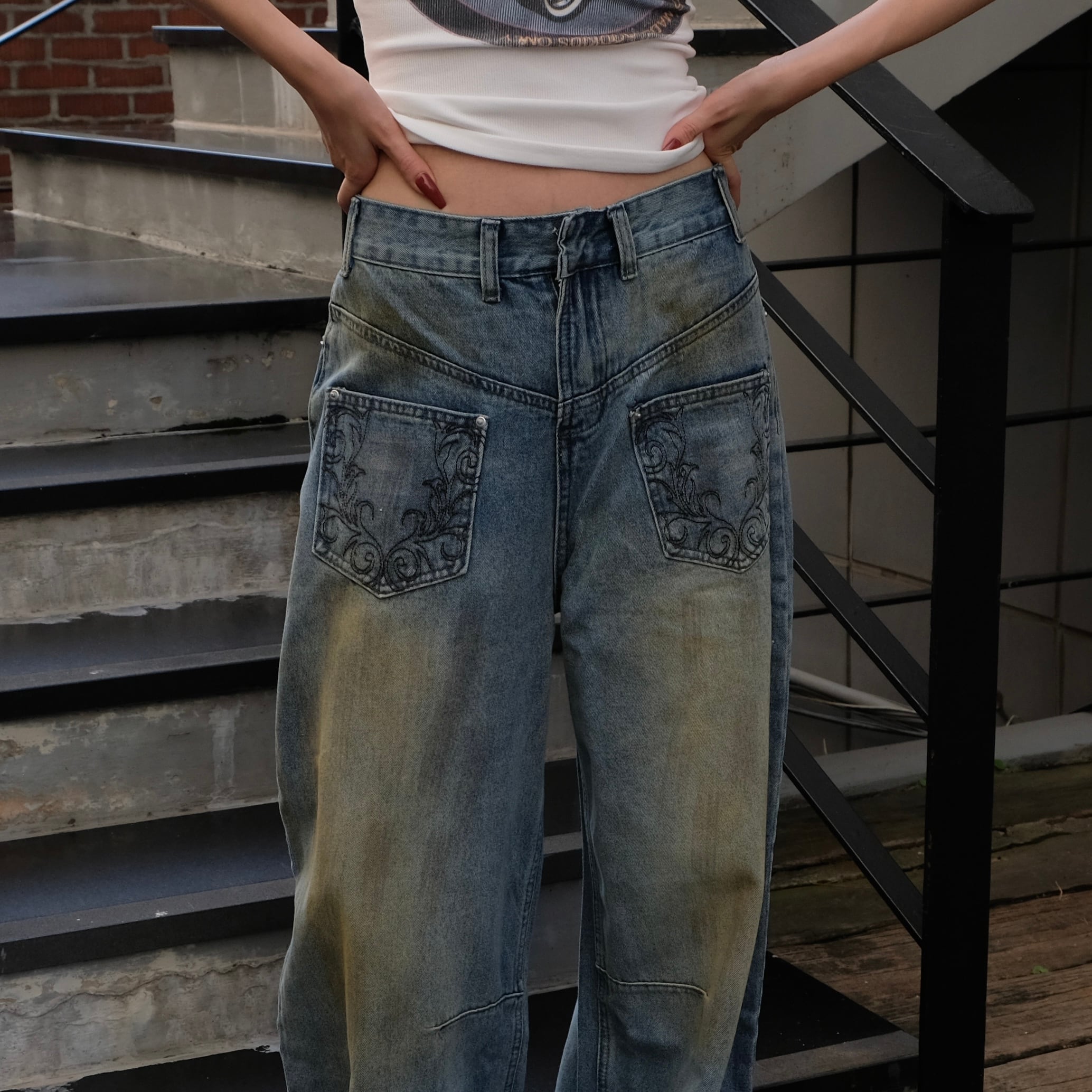 milklim デニム INTÉRIM】MILK PAINT 40'S MIL BAGGY ZIPPED USED SHUTTLE DENIM