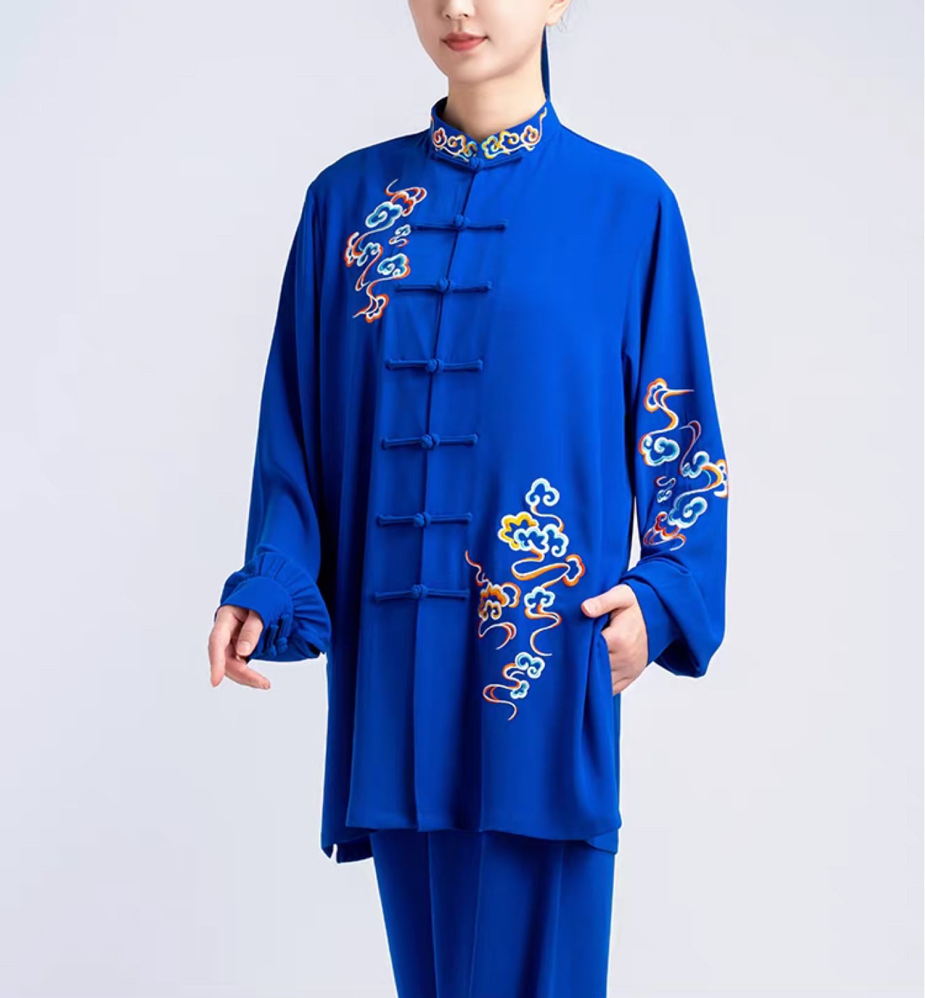チャイナ服 トップス 太極拳着 刺繍 カンフー服 練習着 長袖 上下