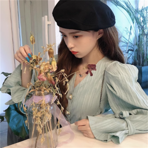 【送料無料】 トップス ブラウス ロング丈 萌え袖 袖あり 長袖 フレア袖 Vネック Aライン フレア プルオーバー リボン かわいい 大人可愛い 大人女子 こなれ感 シンプル カジュアル 大人 上品 おしゃれ お洒落 ラフ コンサバ フェミニン 無地 秋 30代 40代 レディース 女性用 ママ デート お出かけ お茶会 女子会 休日 演奏会 授業参観 着回し プチプライス デイリーユース 普段使い オルチャン 韓国 ファッション コーデ 定番アイテム 着痩せ   インスタ映え ブルー