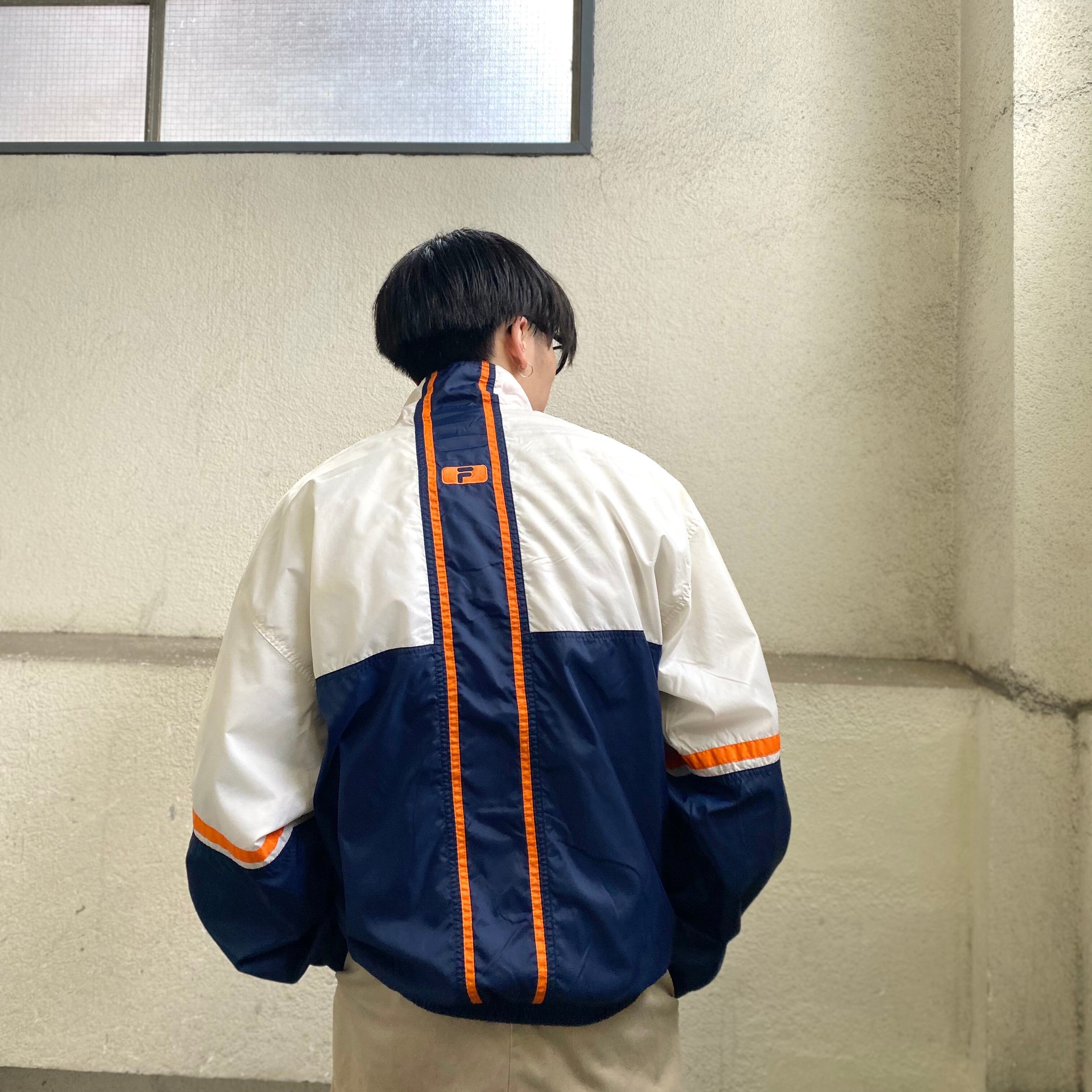 年代 size : XL FILA フィラ ナイロンジャケット フルジップ 胸